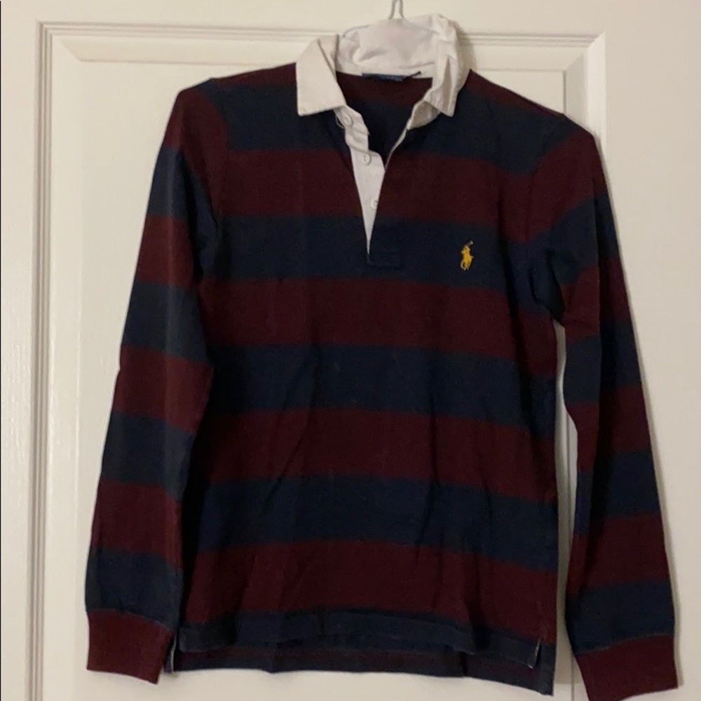 Red and blue striped women’s rugby shirt